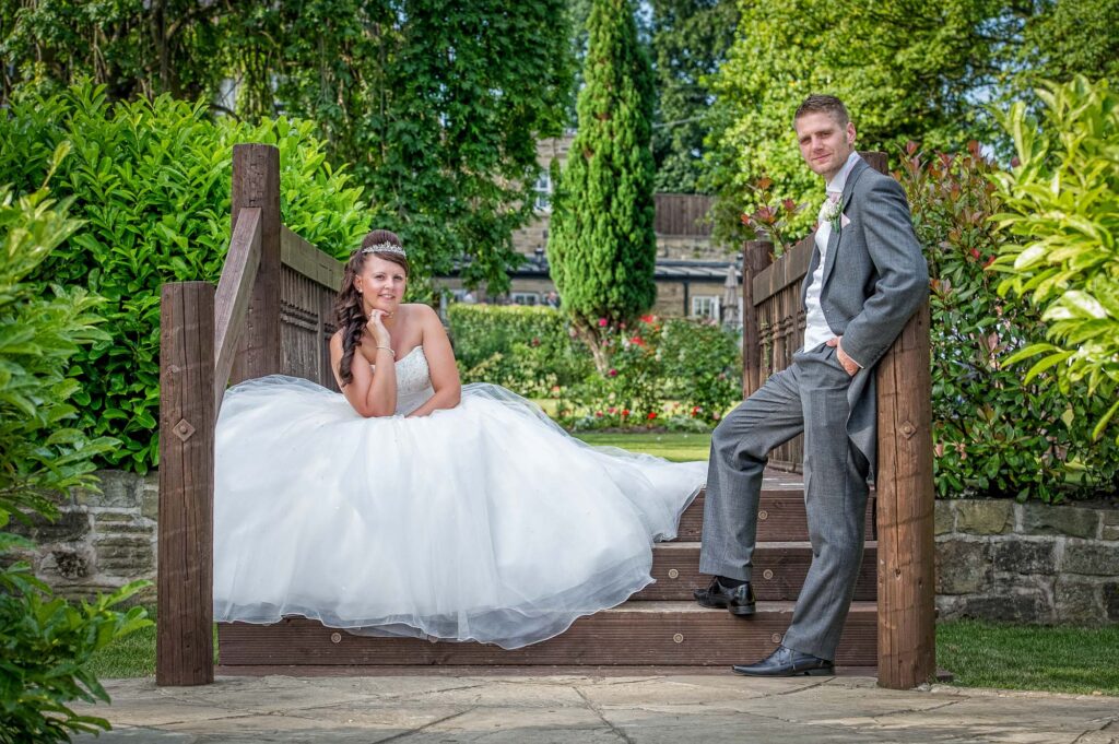 Bride and Groom on the steps at Kings Croft Hotel