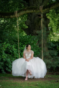 Bride on swing at Wentbridge House Hotel