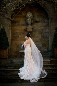 Bride showing dress from Zavana Bridal at Rudding Park